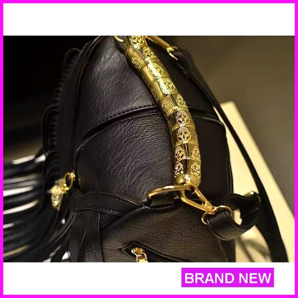 Vintage Boho Fringe Tassel Hobo Crossbody Bag PU Leather Adjustable Strap - Picture 2 of 7